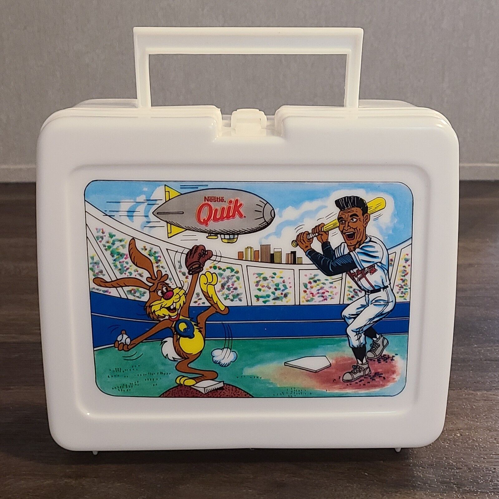 Vintage Nestle Quik Chocolate Milk Bunny Lunchbox White Plastic Braves Baseball 