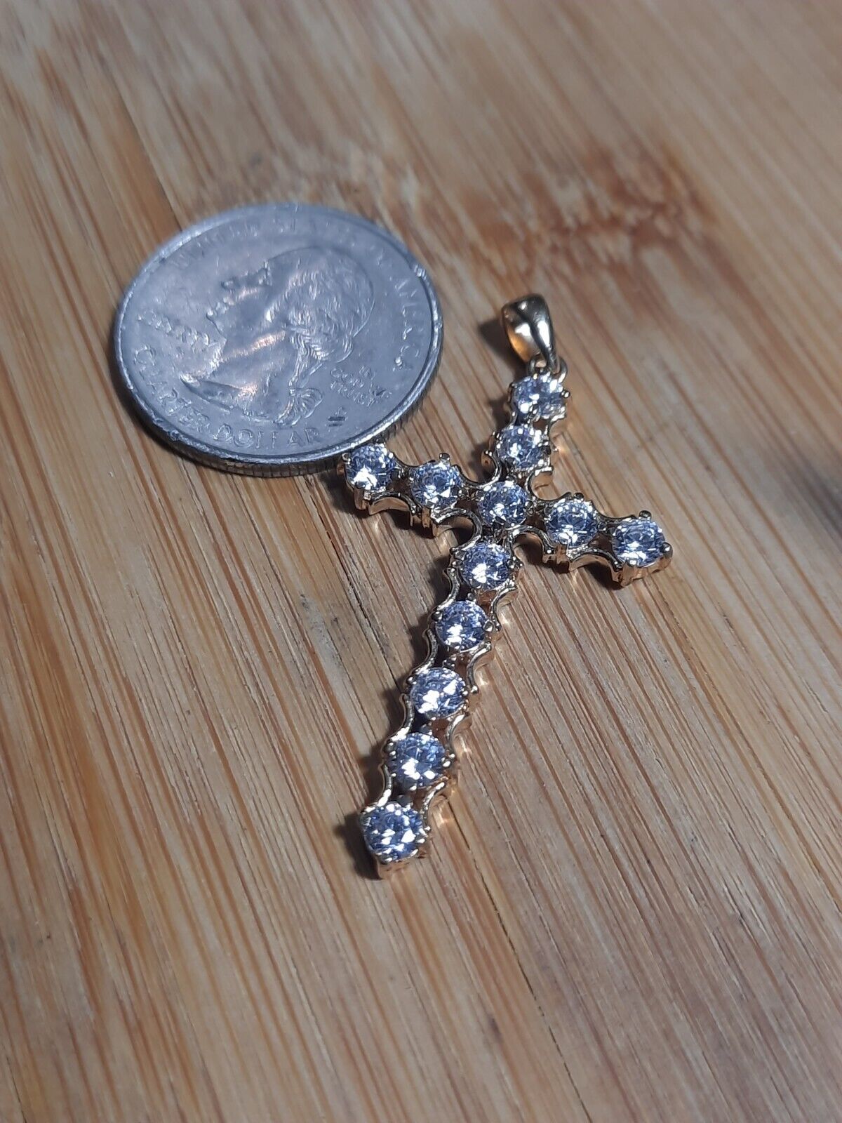 Vintage 925 Sterling Silver - Simulated Diamond Religious Cross Pendant