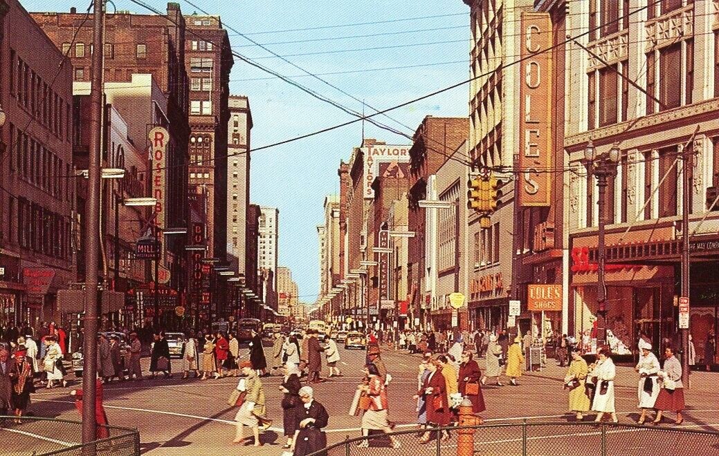Cleveland, OH - Euclid Avenue, looking east from Public Sq - Vintage 1950's/60's