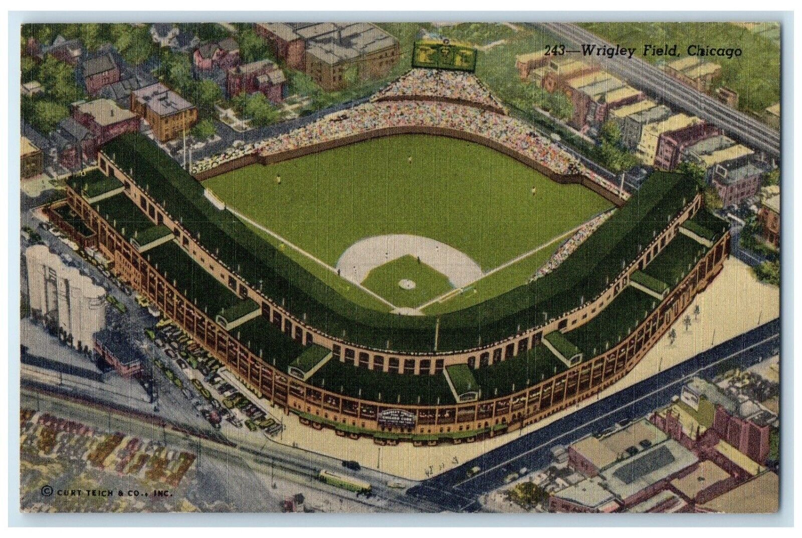 c1940 Wrigley Field Clubs Bears Football Team Baseball Chicago Illinois Postcard