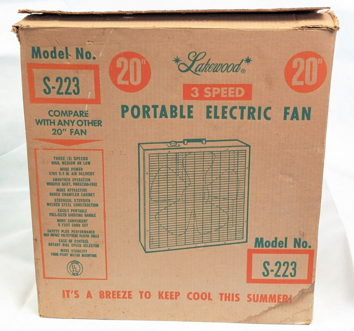 Lakewood Model S-223 Peach color with original box -  Fan Tested & Working