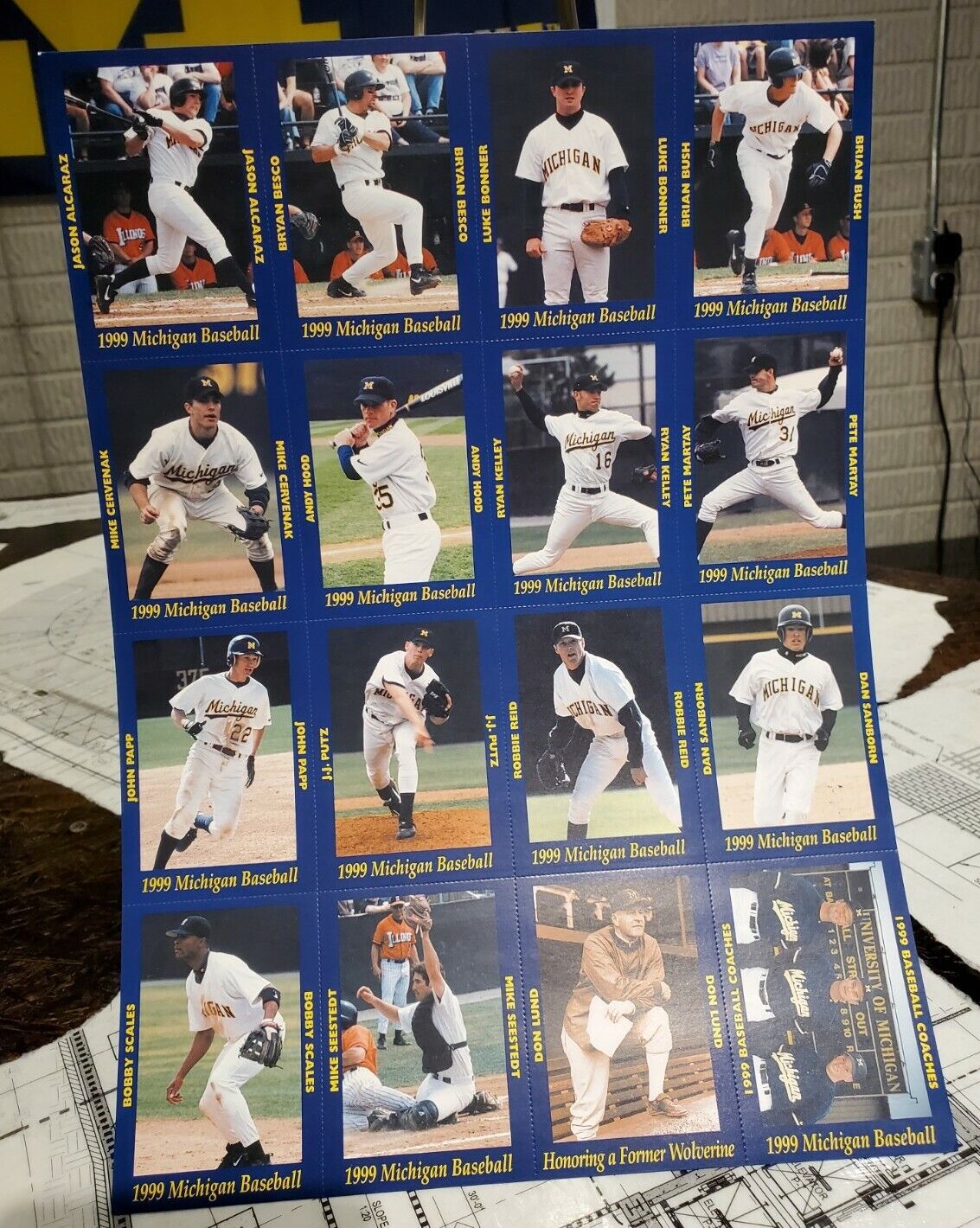 University of Michigan baseball cards/UNCUT SHEET 1999 team includes JJ Putz 