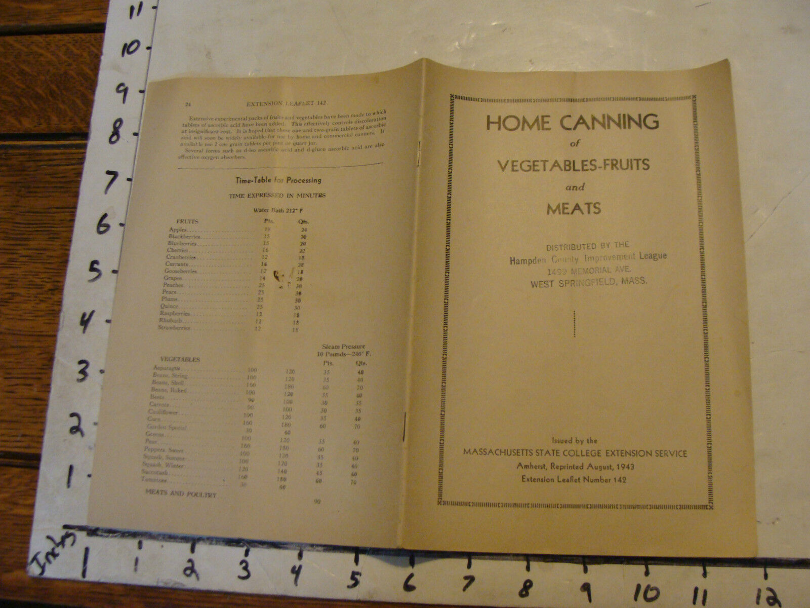 1943 HOME CANNING of Vegetables-Fruits and Meats, mass state college extension 