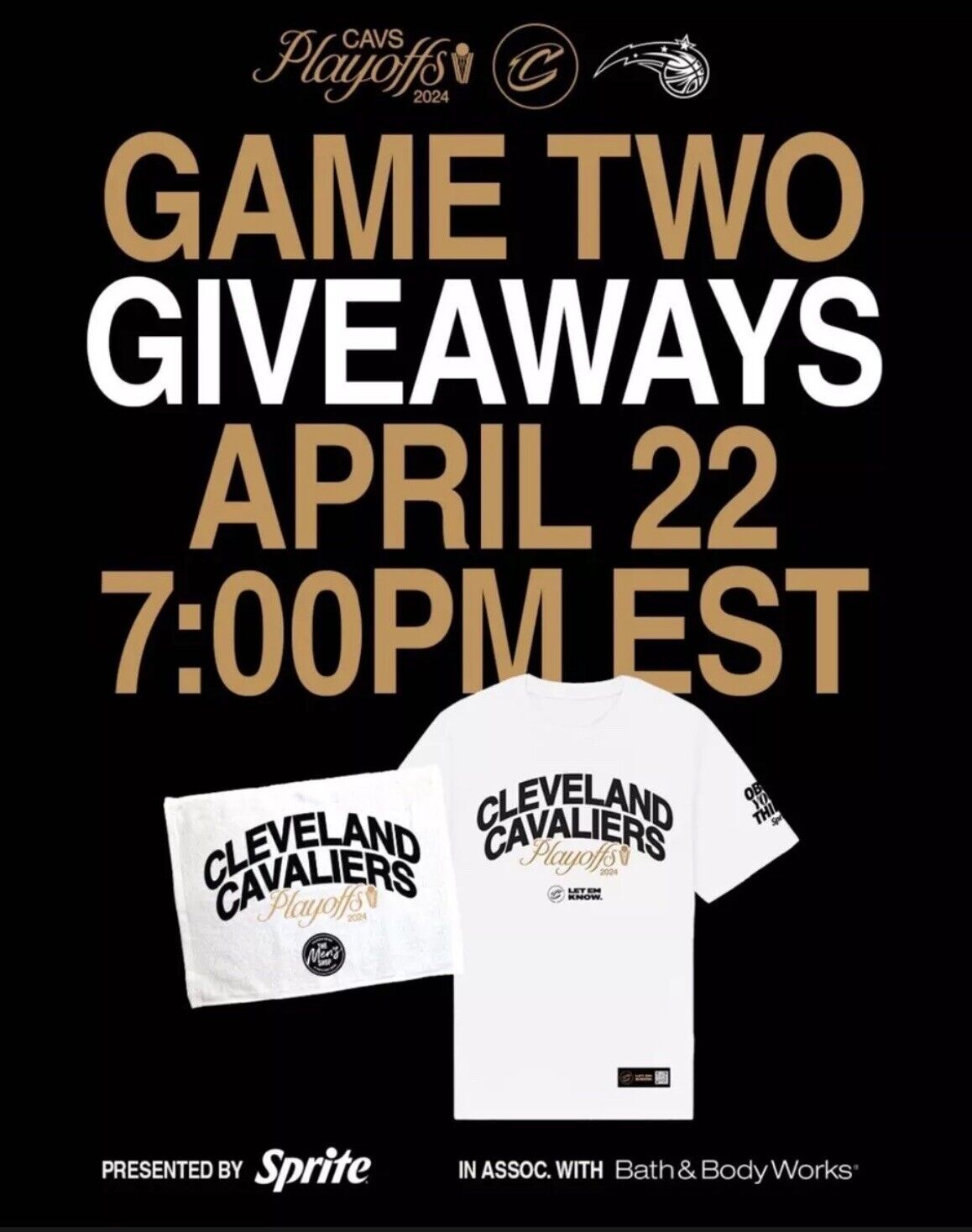 Cleveland Cavaliers 2024 Playoffs T-Shirt XL SGA 4/22/24 R1 Game 2 Cavs IN HAND