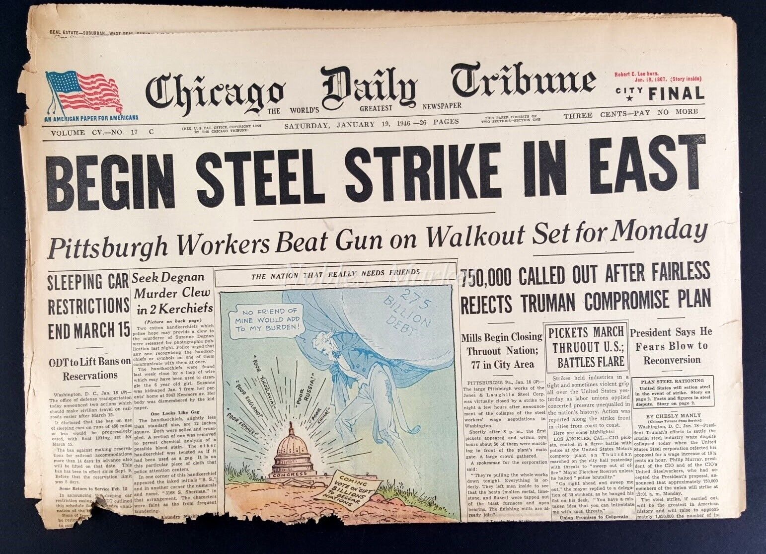 1946 Chicago Tribune Newspaper January 19 Steel Strike Talks