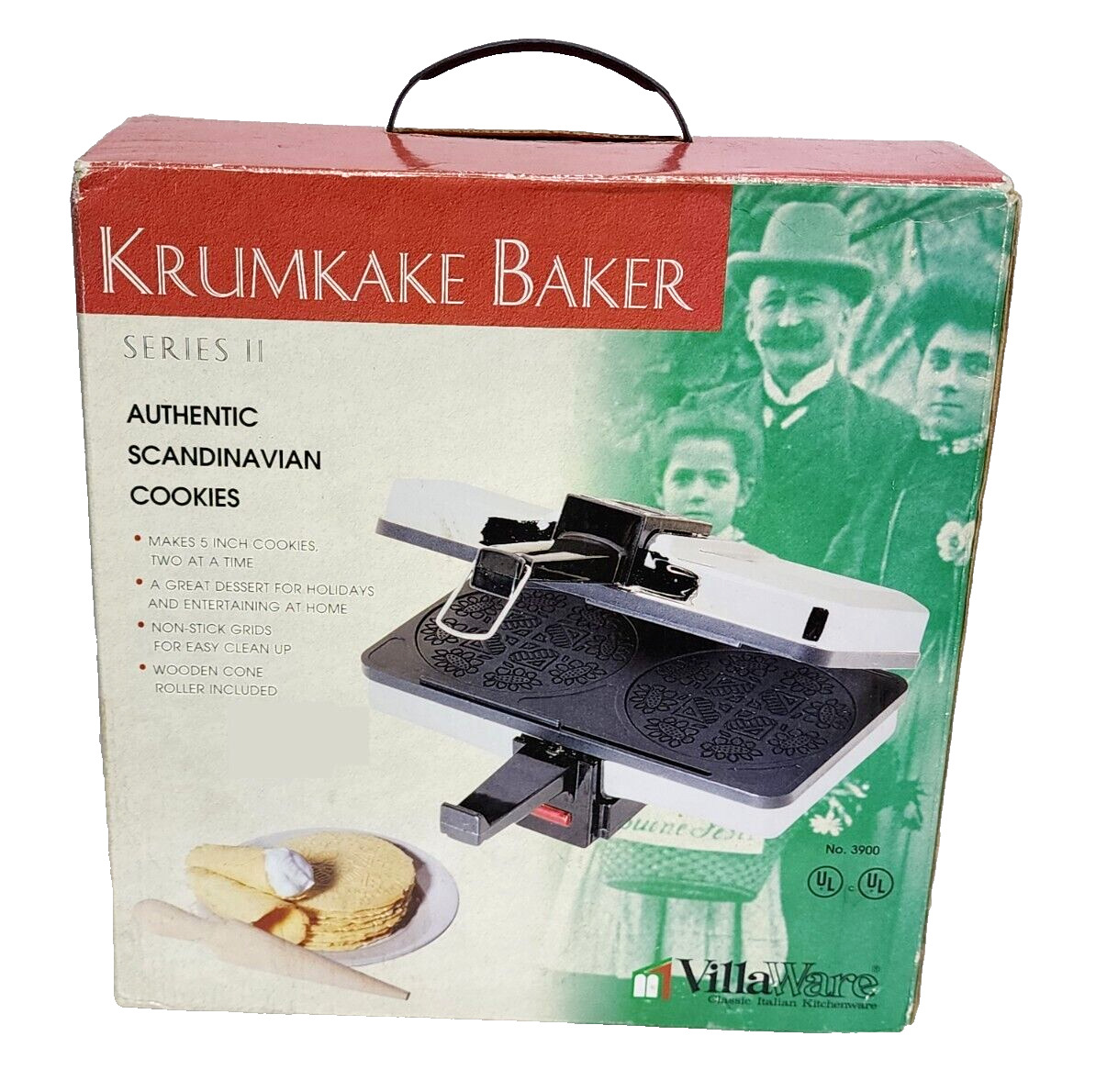 VillaWare Krumkake Baker Scandinavian Norwegian Dessert Model 3900-NS Non Stick
