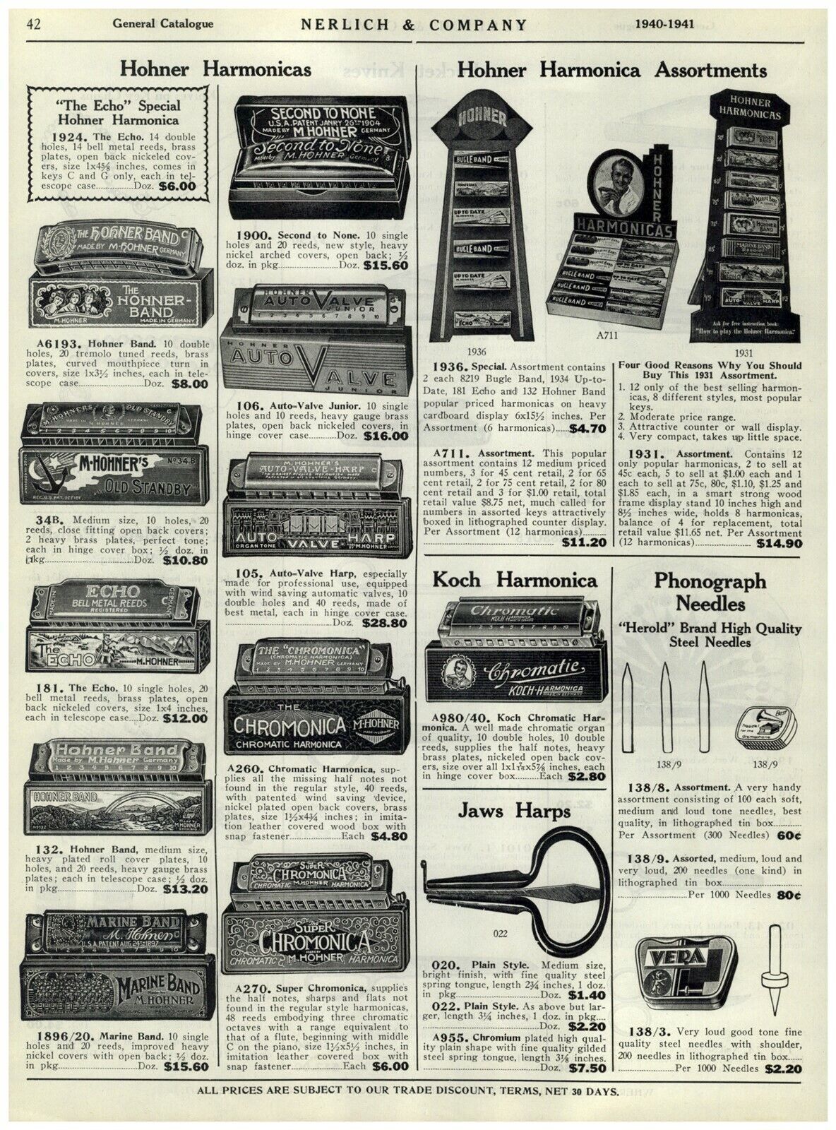 1940 PAPER AD Store Display Hohner Harmonica Band Echo Chromonica Auto-Valve