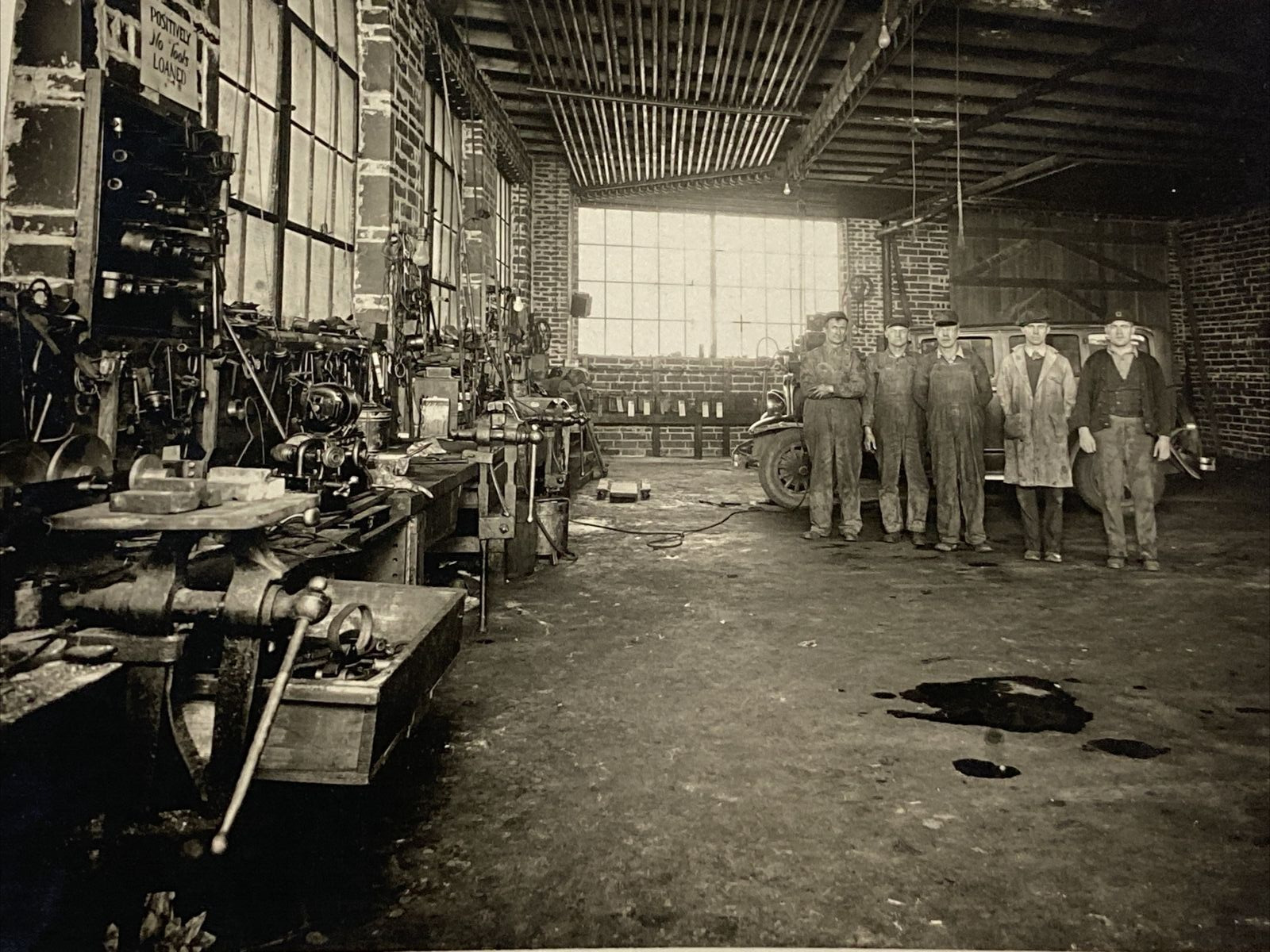 1920s Original Antique Photograph Garage Service Station Car Mechanics Interior