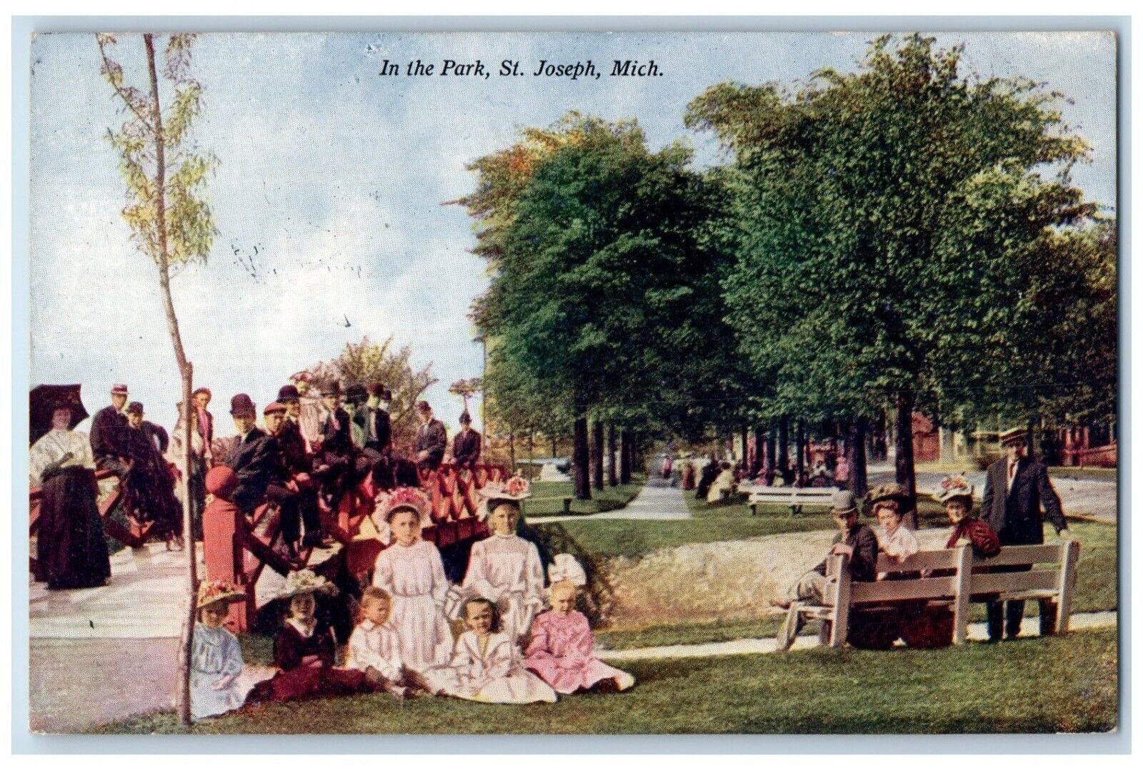 1919 Scenic View In The Park St Joseph Benton Michigan Vintage Antique Postcard