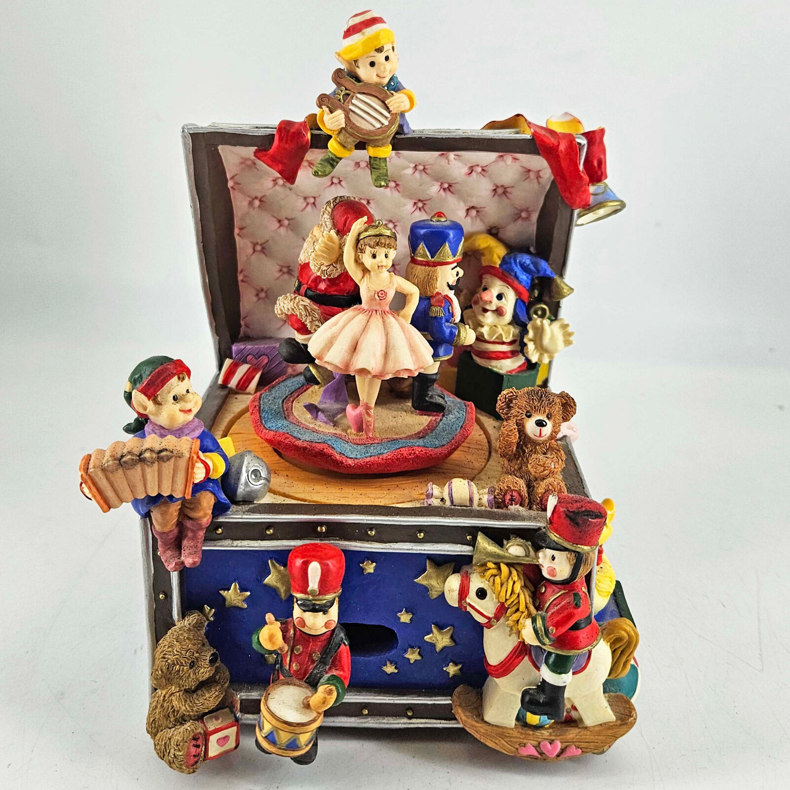 San Francisco Music Box Company Christmas toy chest ballerina elves toy soldiers