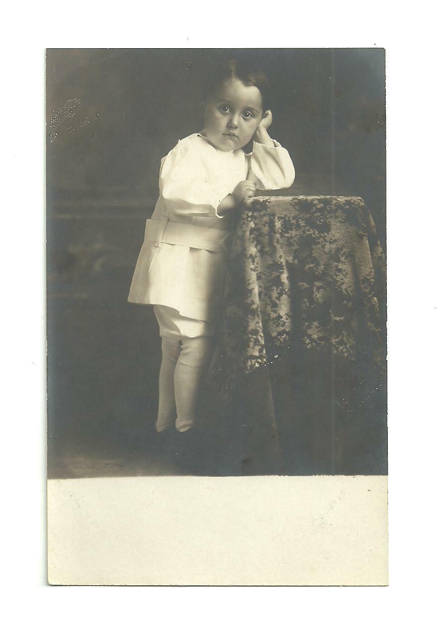 Antique Postcard Real Photo RPPC Child Leaning Against Pedestal