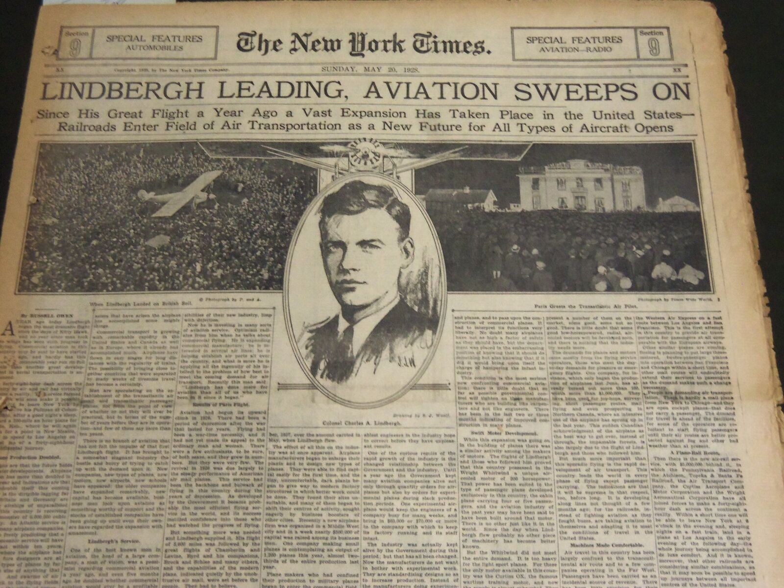 1928 MAY 20 NY TIMES SPECIAL FEATURES LINDBERGH LEADING AVIATION SWEEPS- NT 7078