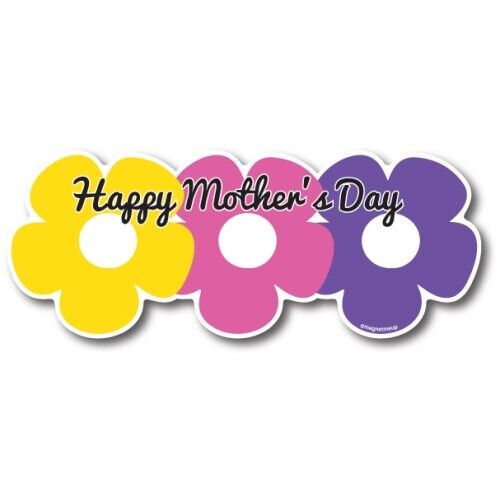Happy Mother's Day Pink, Purple, and Yellow Flower Bouquet Magnet Decal, 8x3 In