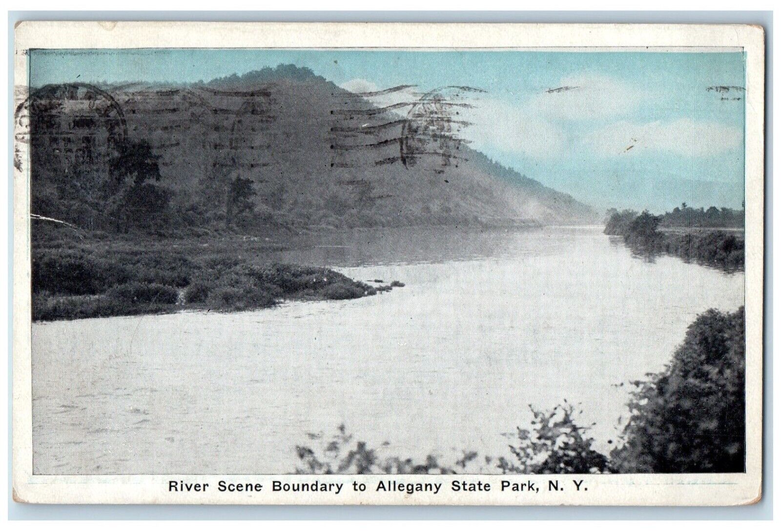 1922 River Scene Boundary Allegany State Park Mountain New York Vintage Postcard