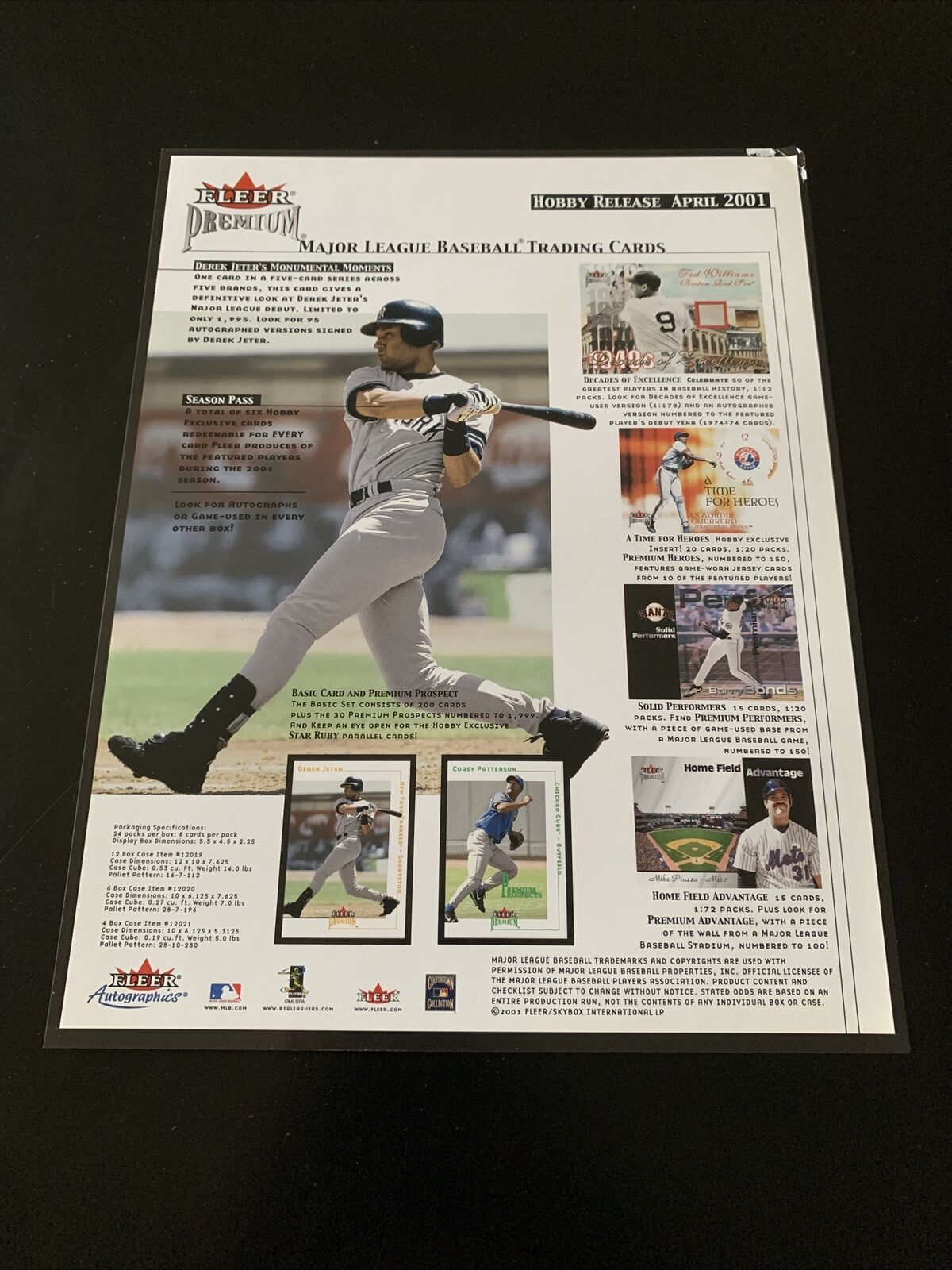 Rare - 2001 Fleer Premium MLB Dealer Promo Advertisement Derek Jeter 