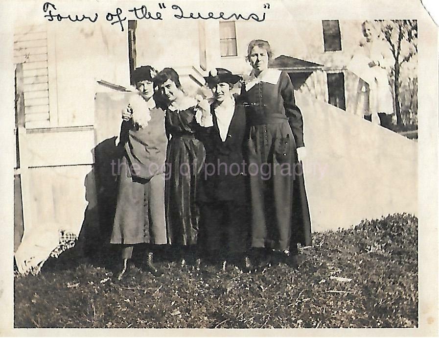 FOUR OF THE QUEENS Antique Found PHOTOGRAPH bw WOMEN Snapshot VINTAGE 05 6 Q