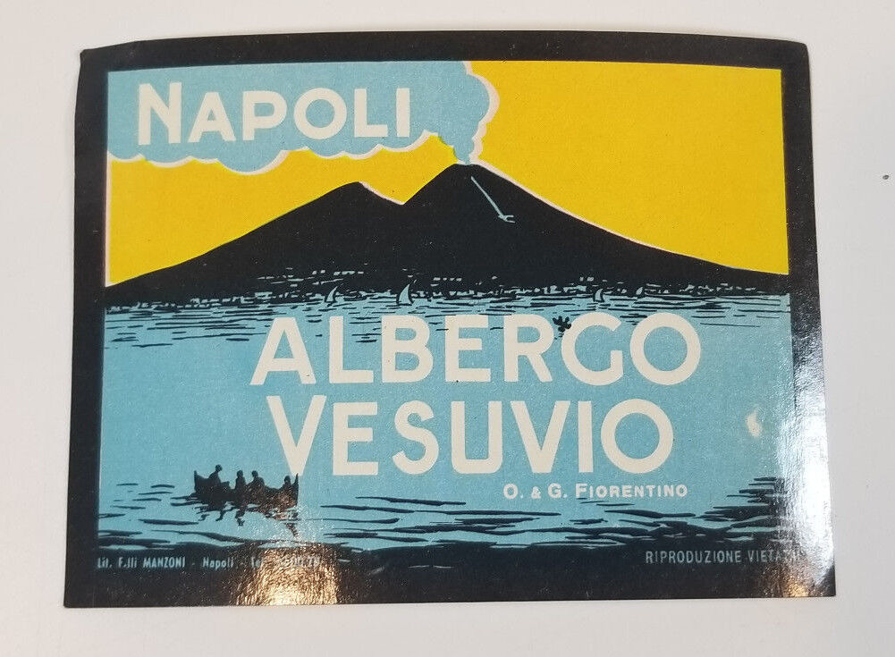 Vtg 1950s-60s Souvenir Luggage Travel Water Decal Albergo Vesuvio Naples Italy