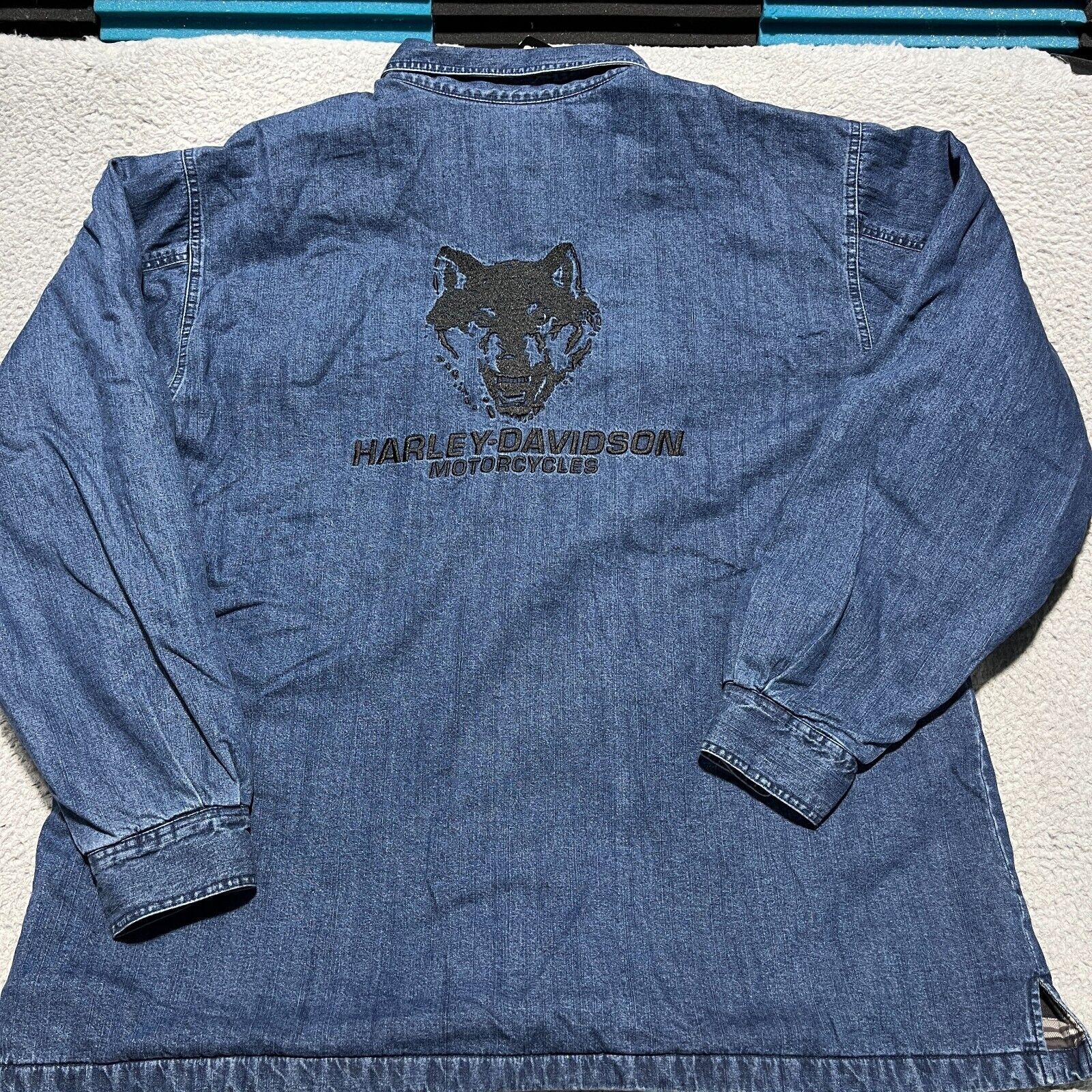 Harley-Davidson Shacket Mens 3XLT Blue Denim Blanket Lined Snap Embroidered NWT