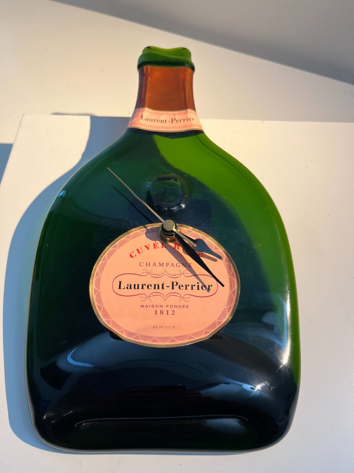 Vintage French Laurent Perrier melted empty true glass bottle working clock 11\
