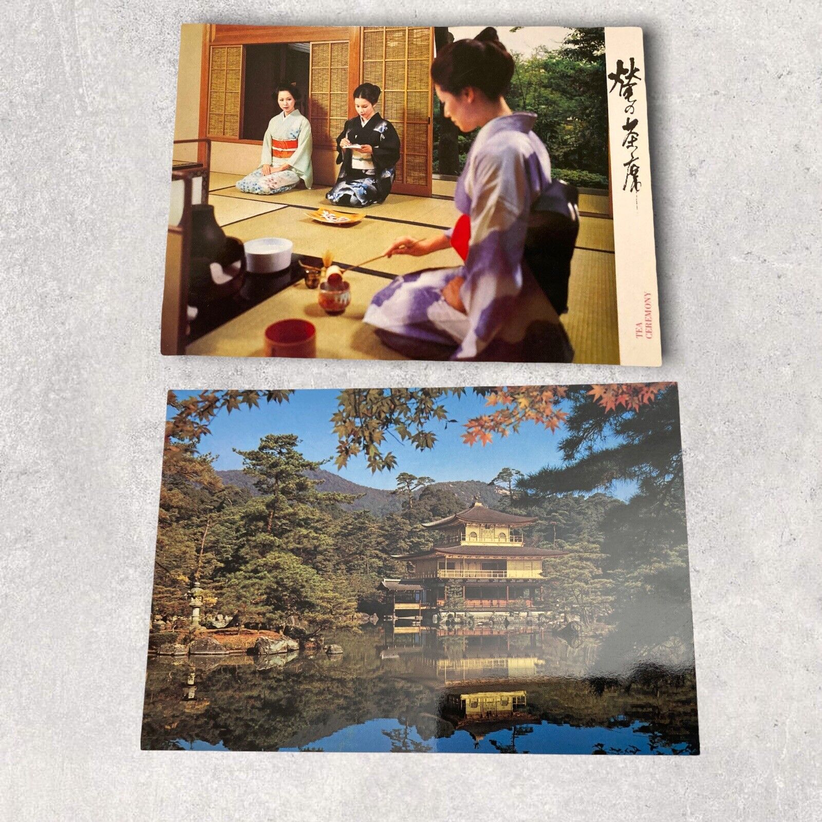 2 Vintage Postcards Pretty Japanese Women In Kimono & Golden Pavilion Japan Lot