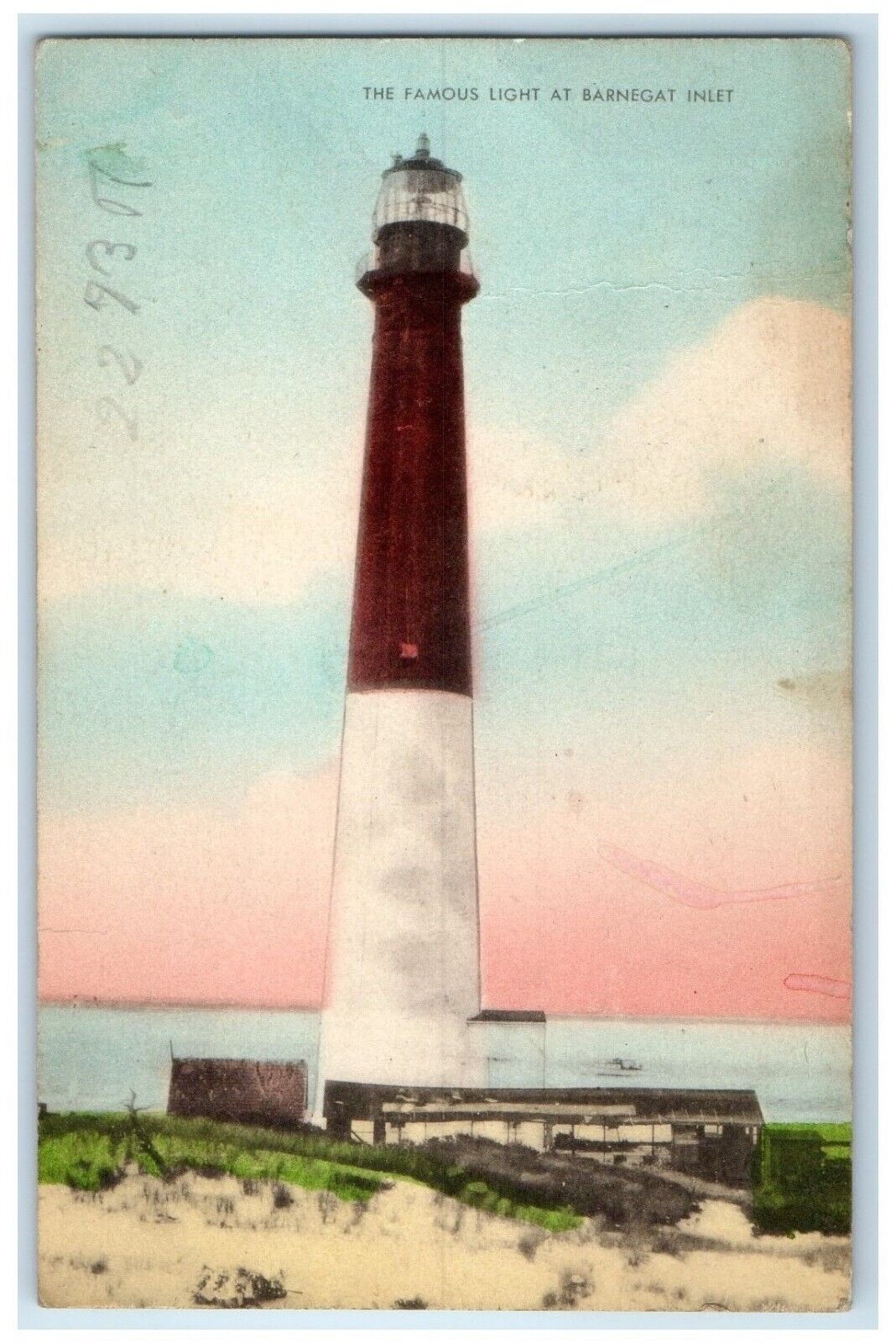 c1940 Famous Light Barnegat Inlet Light House Ocean County New Jersey Postcard