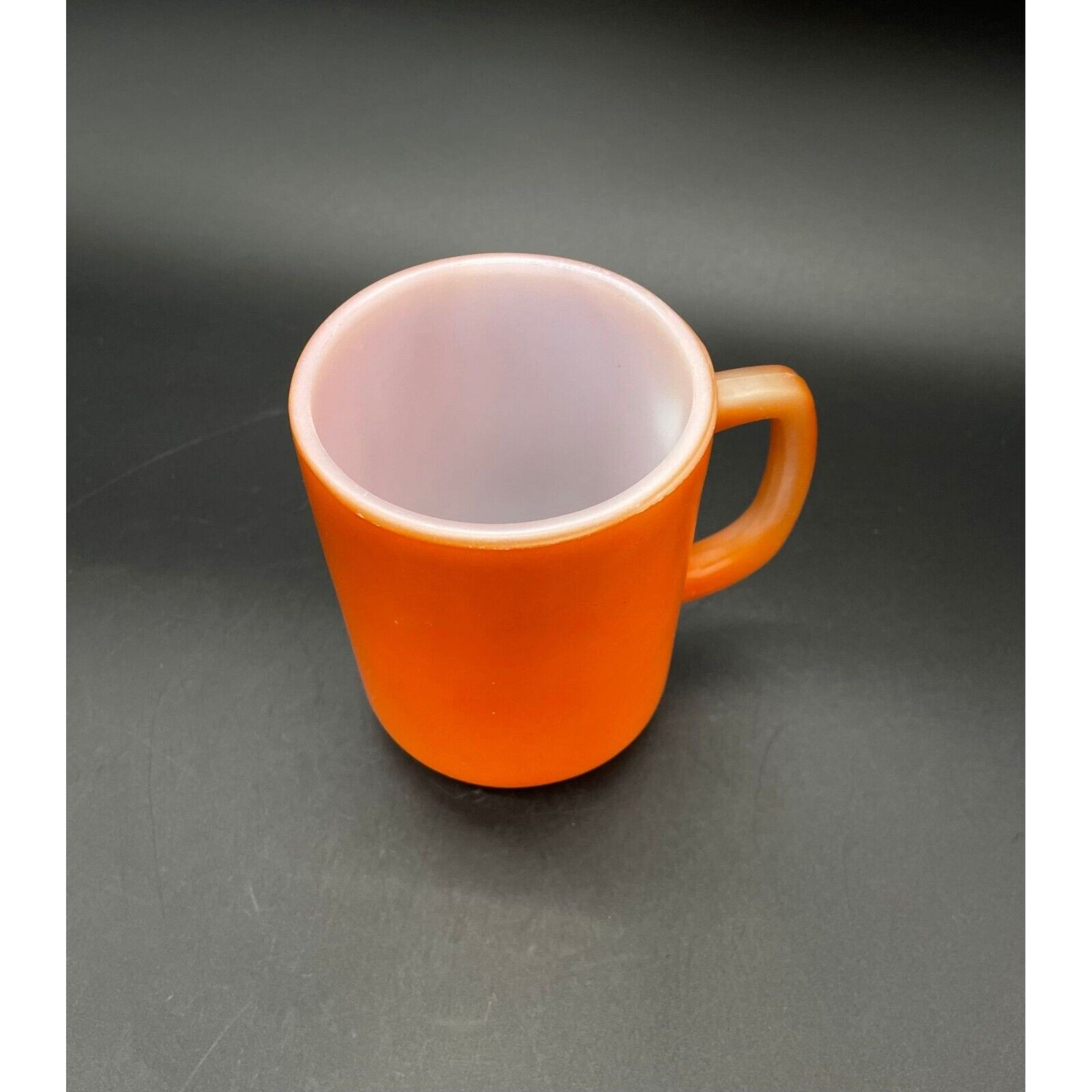 Vintage Coffee Cup Mug Orange White Milk Glass Anchor Hocking 301 Matte D Handle