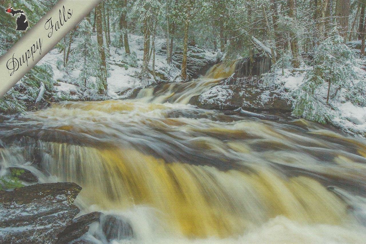Duppy Falls Upper Peninsula Michigan UP Postcard Iron County Jumbo River Spring