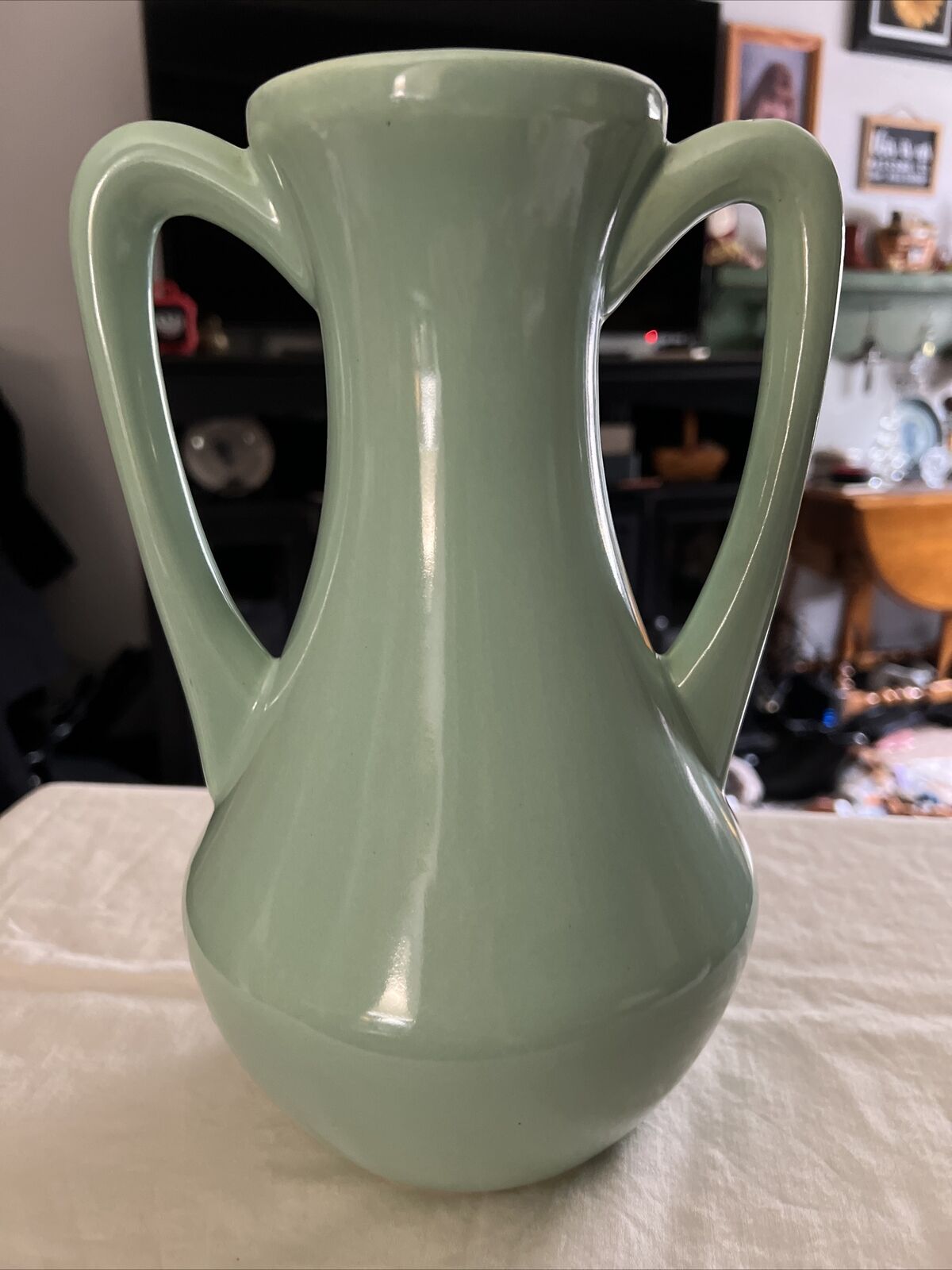 Vintage Roseville Ohio Green  Large  Vase Double Handle 11” Tall RRP Co EXC