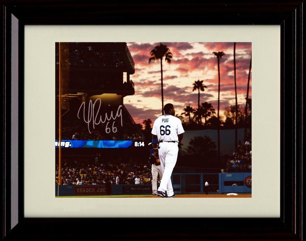 Framed 8x10 Yasiel Puig - Ballpark At Sunset - Los Angeles Dodgers Autograph