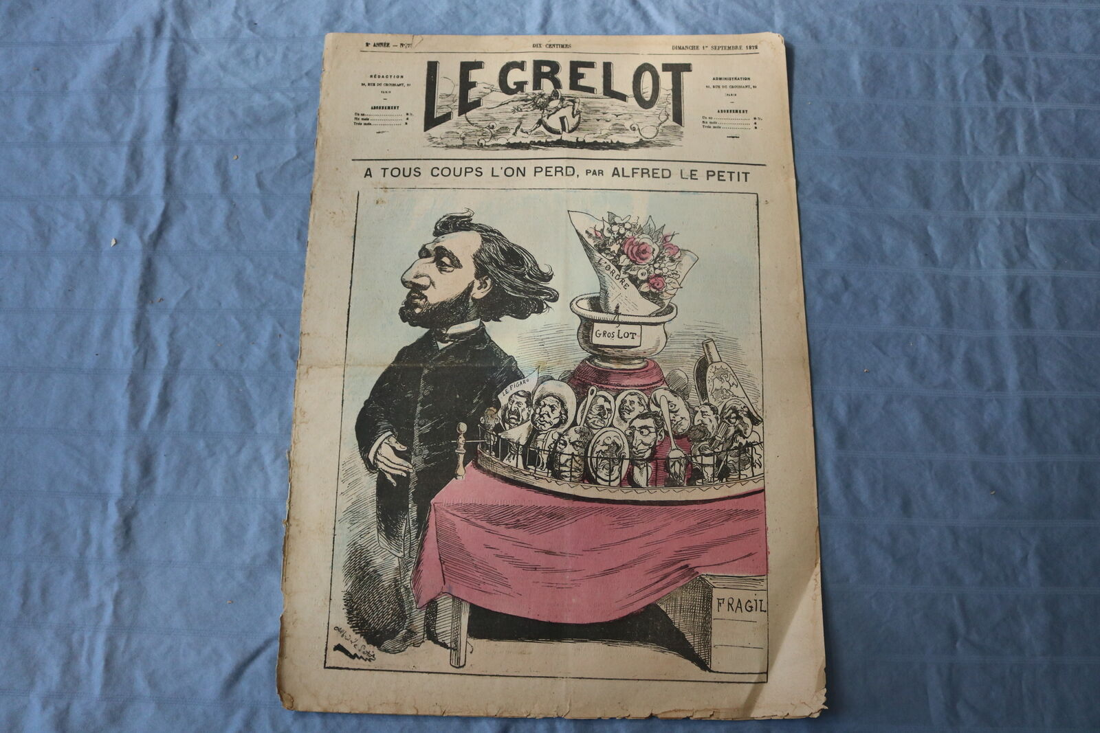 1872 SEPTEMBER 1 LE GRELOT NEWSPAPER - A TOUS COUPS L\'ON PERD - FRENCH - NP 8598