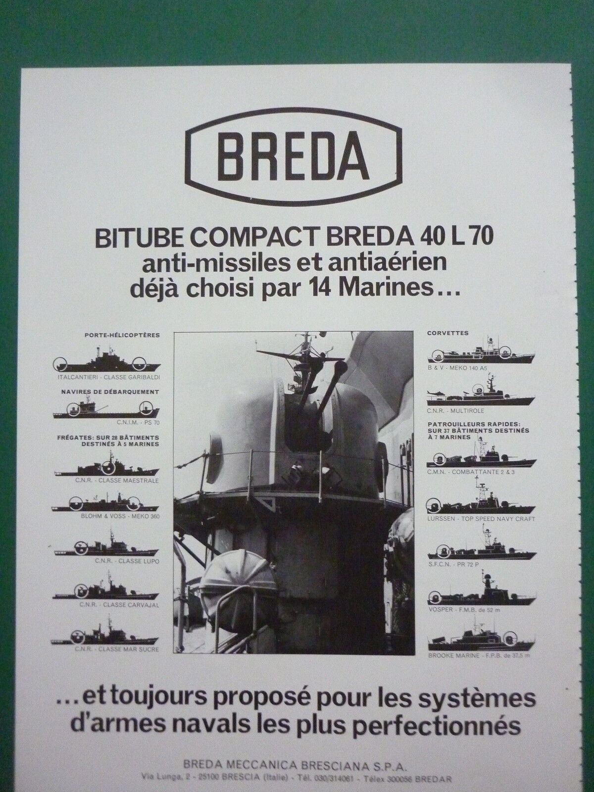 2/1980 PUB BREDA BRESCIA BITUBE COMPACT 40L 70 CORVETTES HELICOPTER DOORS AD