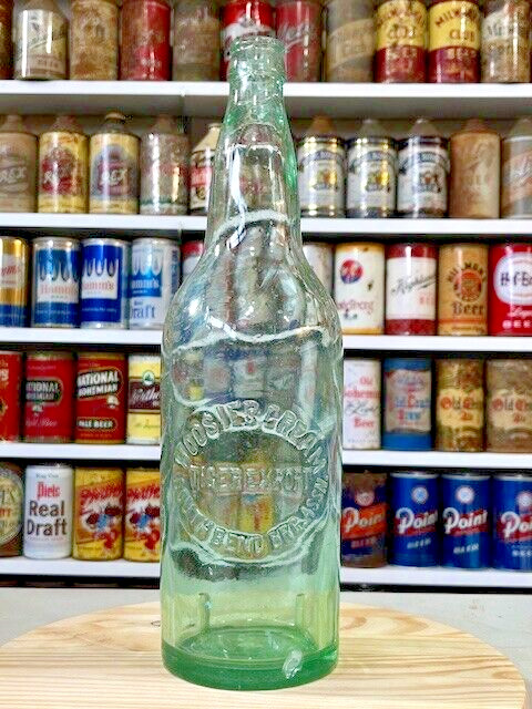 Hoosier Cream South Bend Brg, Assn. Embossed Aqua Quart Crown Top Beer Bottle