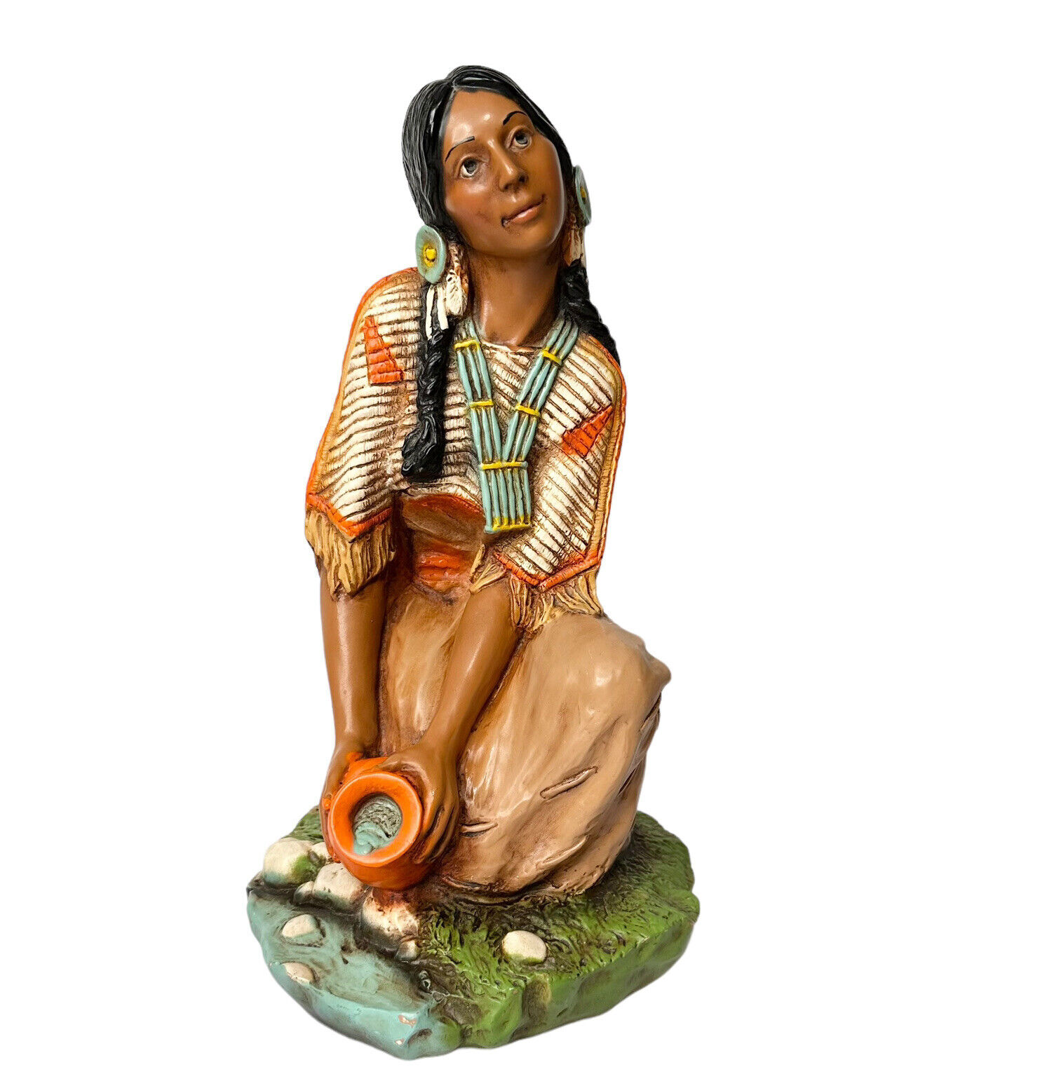Universal Statuary 1980 #693 Native American Female Statue Kneeling 14in Tall
