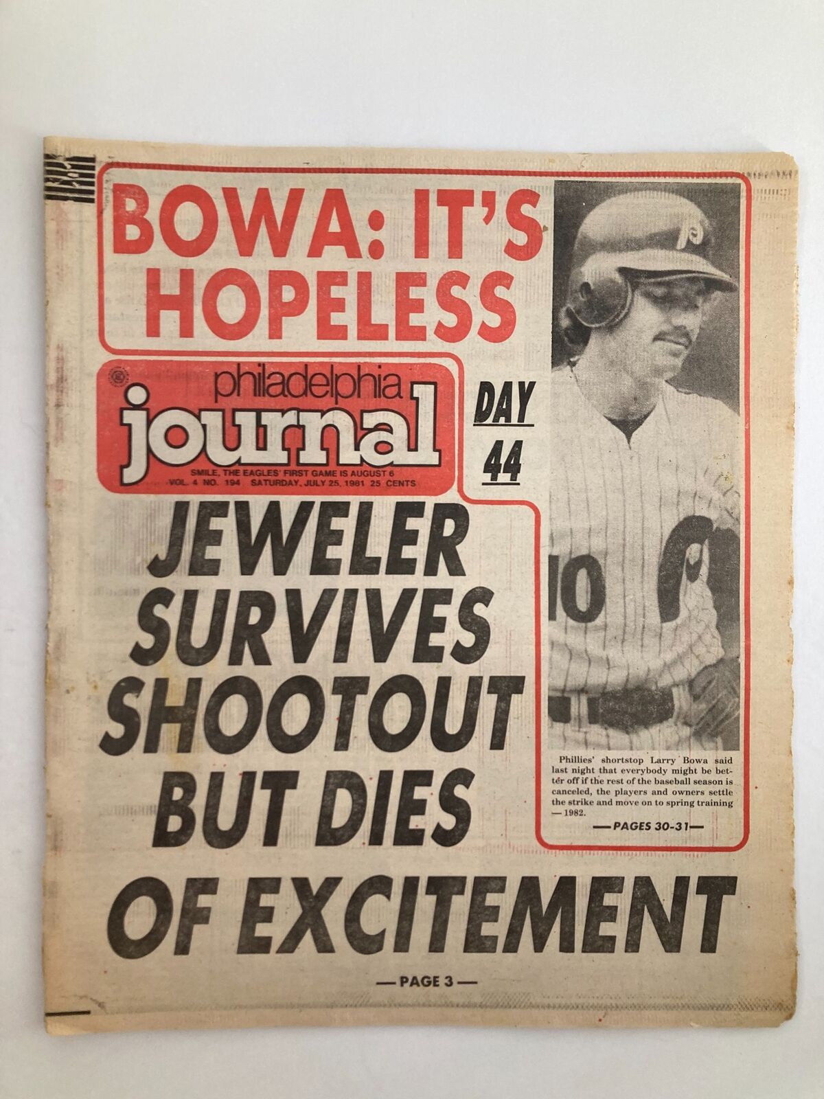 Philadelphia Journal Tabloid July 5 1981 Vol 4 #194 MLB Phillies Larry Bowa