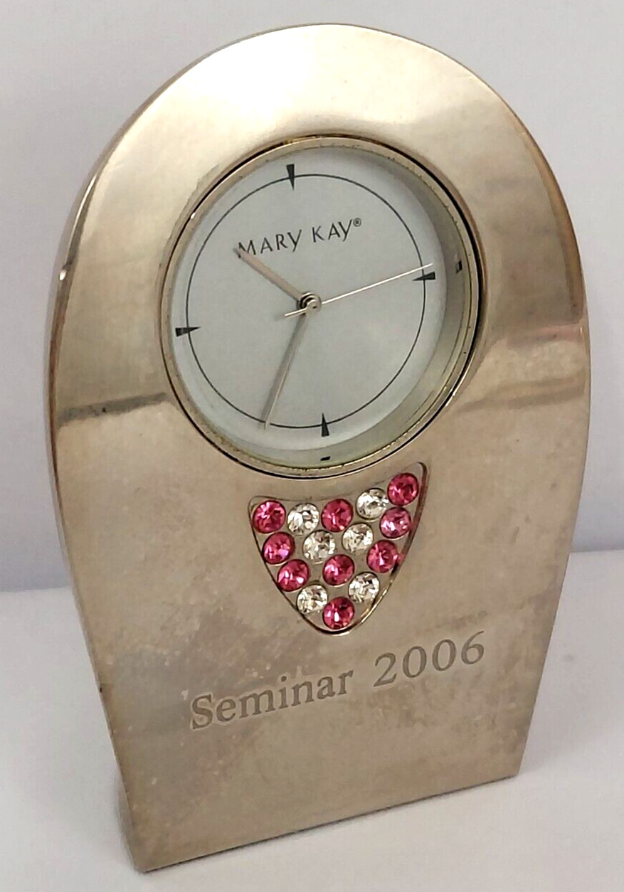 mary kay 2006 seminar 3 in silver tone rhinestone quartz desk clock new battery