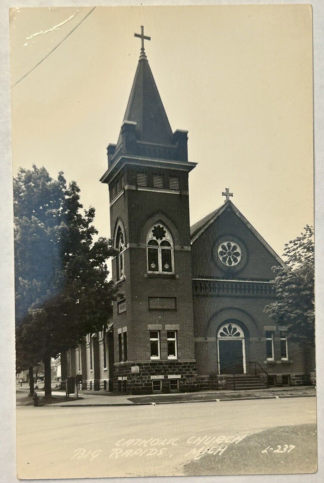RPPC. St. Mary’s Catholic Church. Big Rapids, Michigan. MI. Real Photo Postcard.