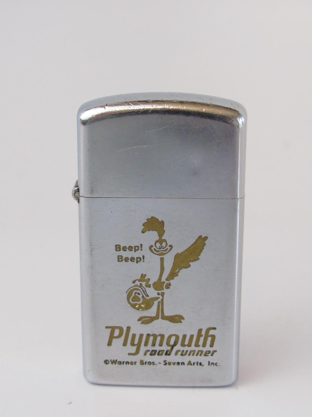 Vintage Zippo Plymouth Roadrunner Slim Lighter Dodge Warner Bros Hard To Find