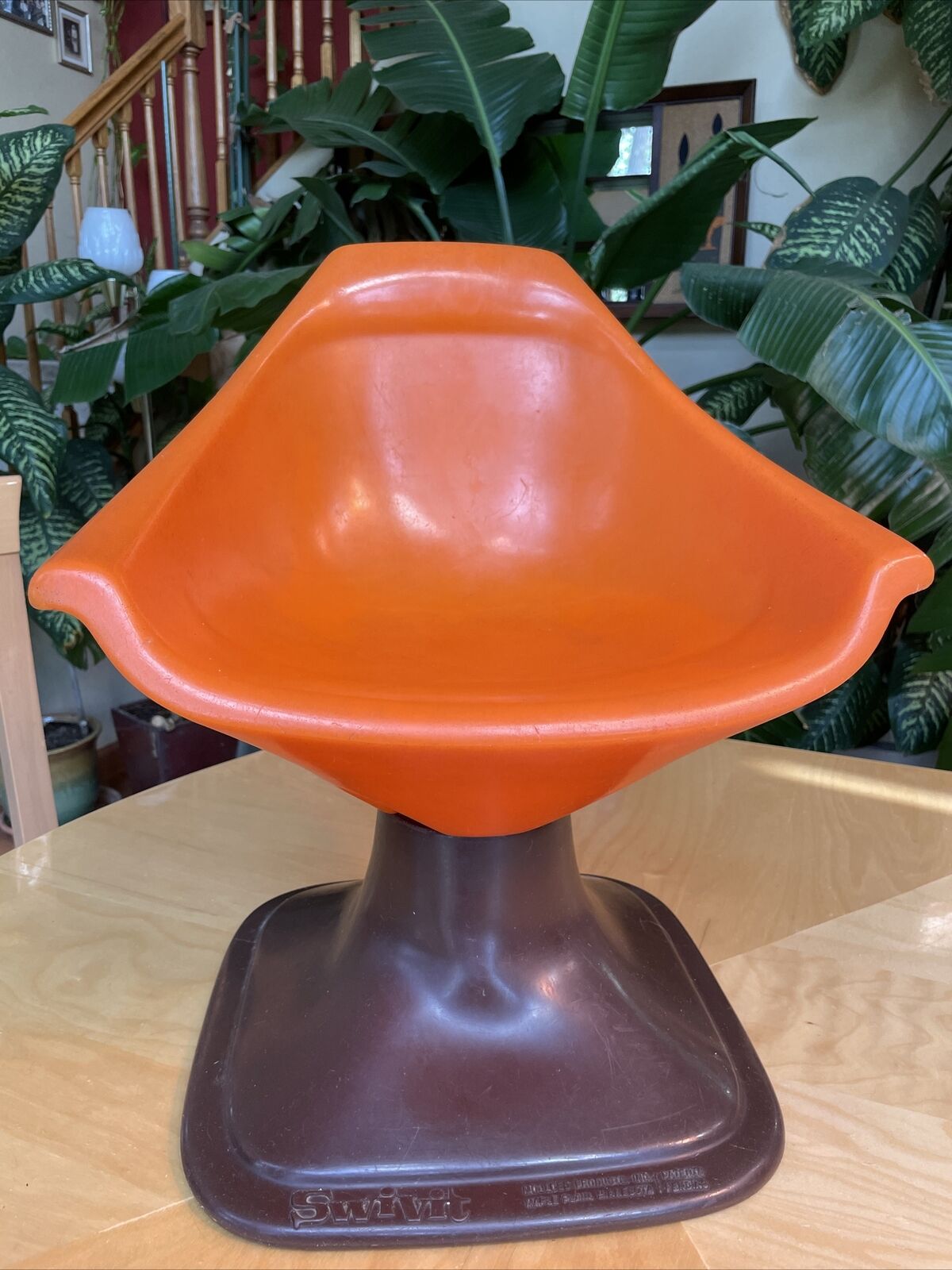 Vintage Mid Century SWIVIT Child's Orange Chair Moulded Plastic Swivel Modern