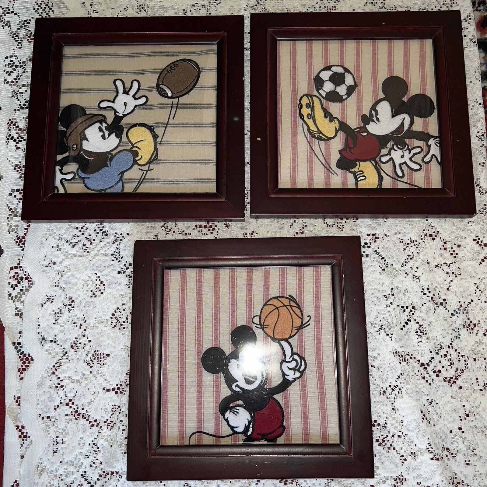 Vintage Babies R Us Disney Mickey Mouse Boy’s Room Framed Wall Art 12 x 12 (x 3)