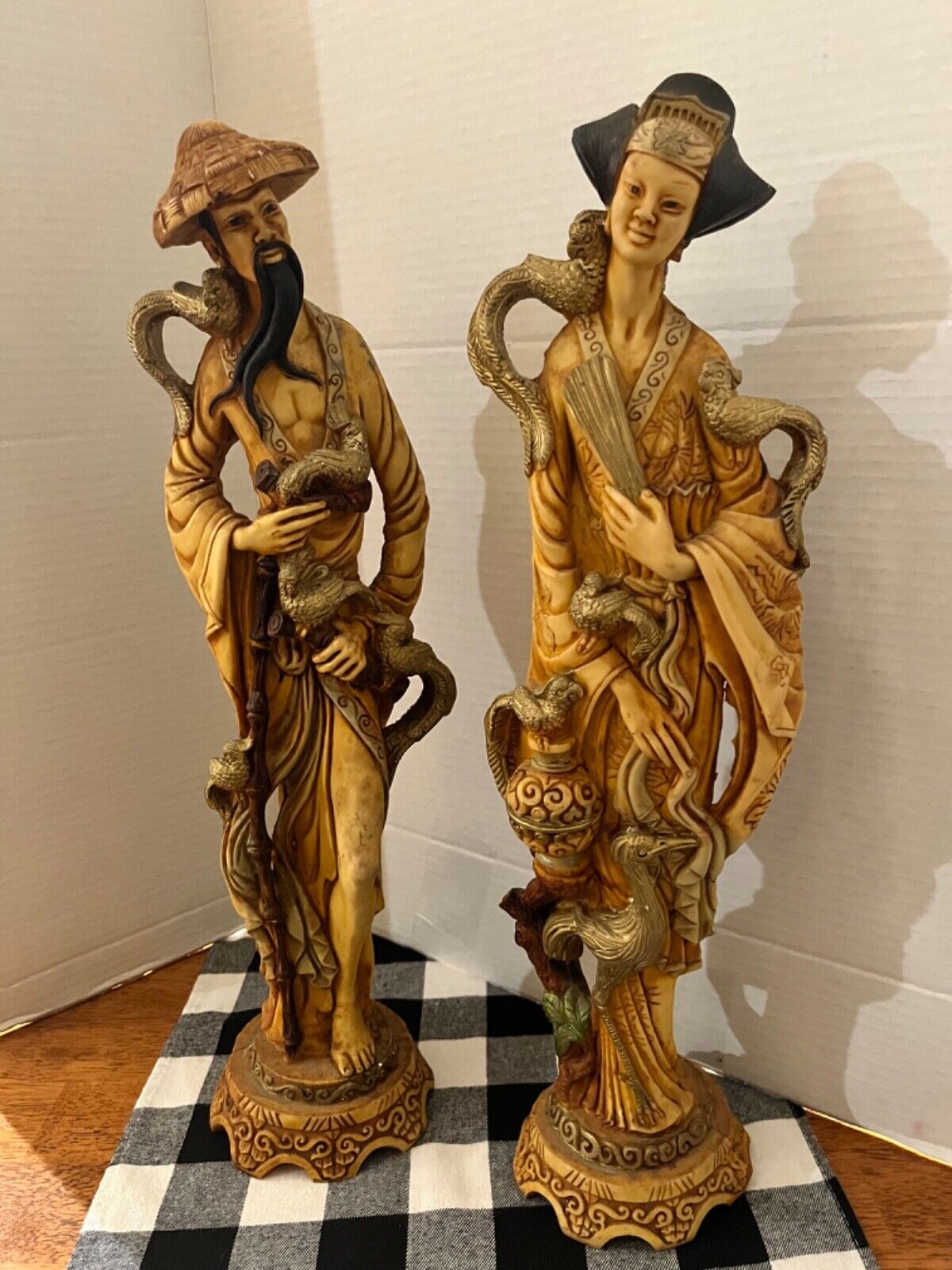Oriental Sculpture/ VTG Pair/Asian Japanese /Man/Woman/ 19 1/2\