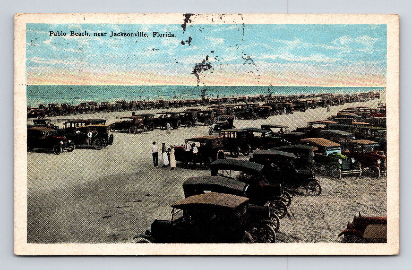 1925 WB Postcard Jacksonville FL Florida Pablo Beach Lined with 1910s 1920s Cars