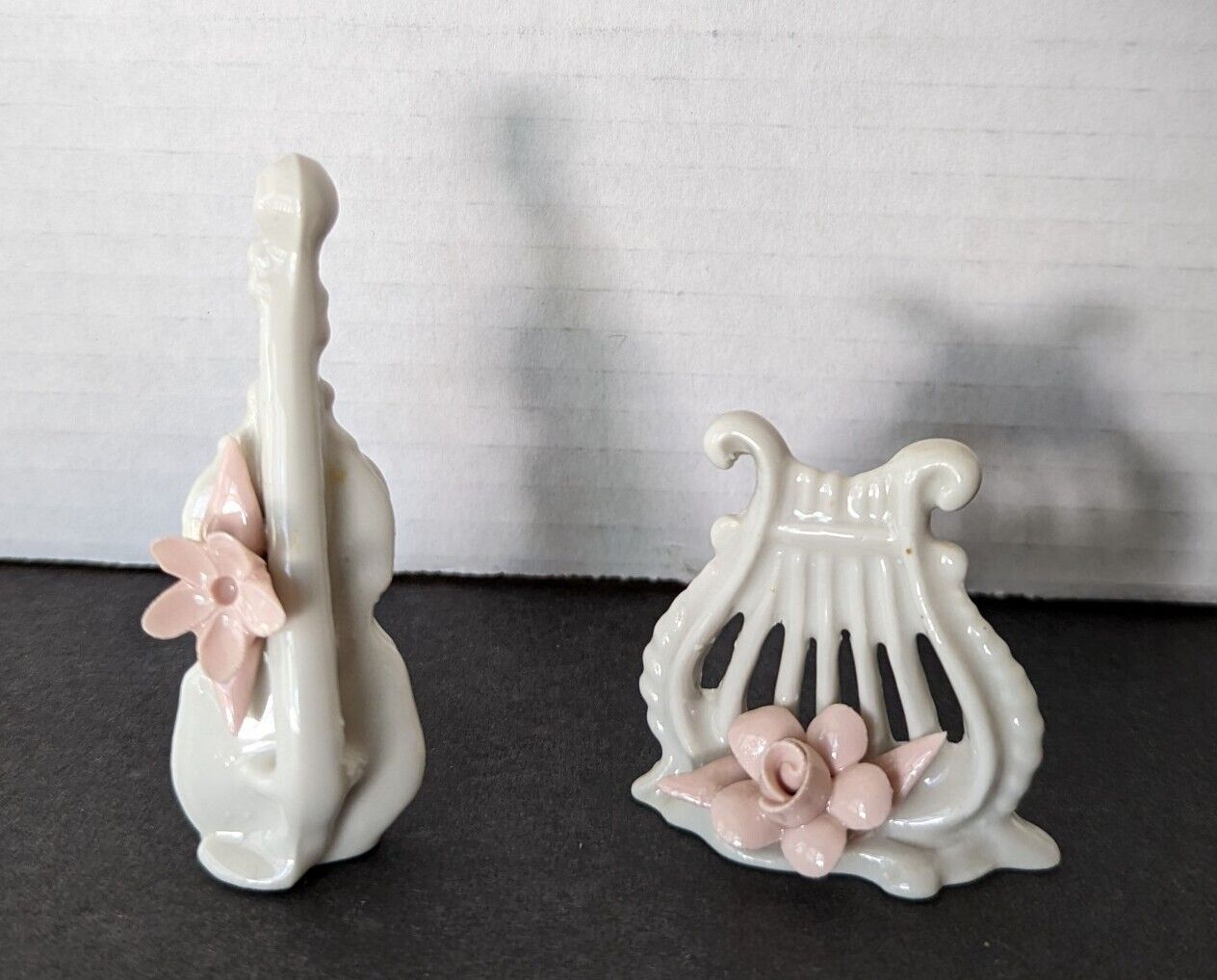 RARE Nuova Capodimonte Porcelain Lyre and Violin Pink Flowers Italy
