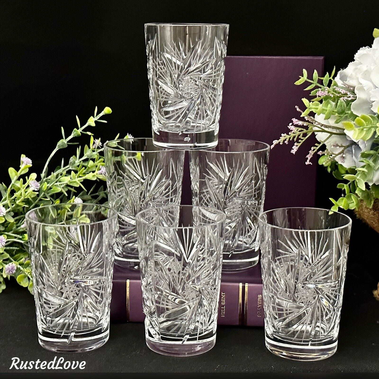Bohemian Styled Cocktail Glasses / Juice Glasses Cut Crystal Glassware Set of 6*