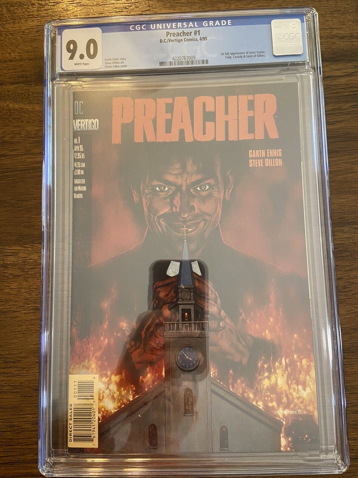 CGC 9.0 Preacher #1 1st Printing April 1995 DC Comics 1st Jesse Custer Tulip