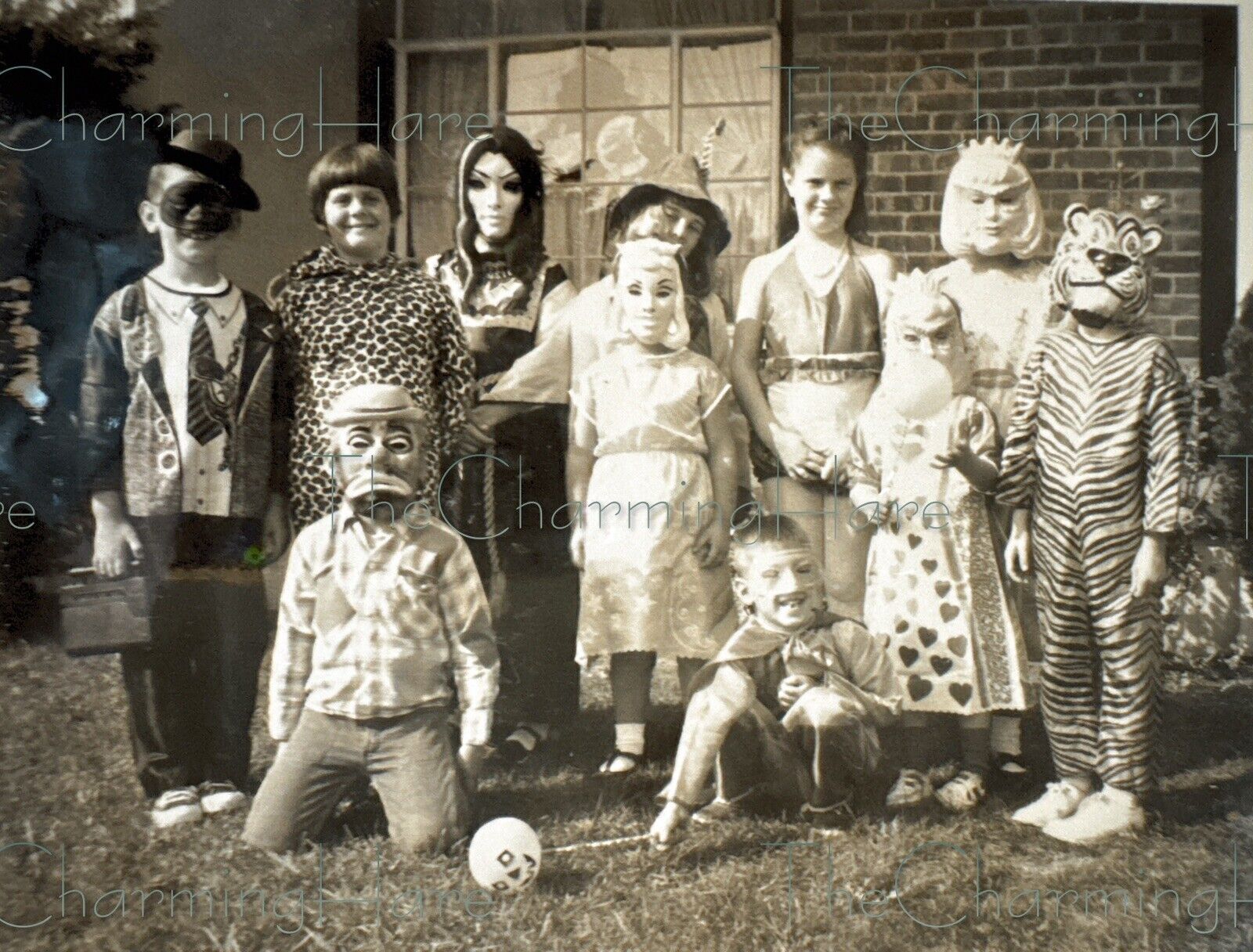 Kids Wearing Halloween Masks Vintage Photo Creepy Oddity 1960’s