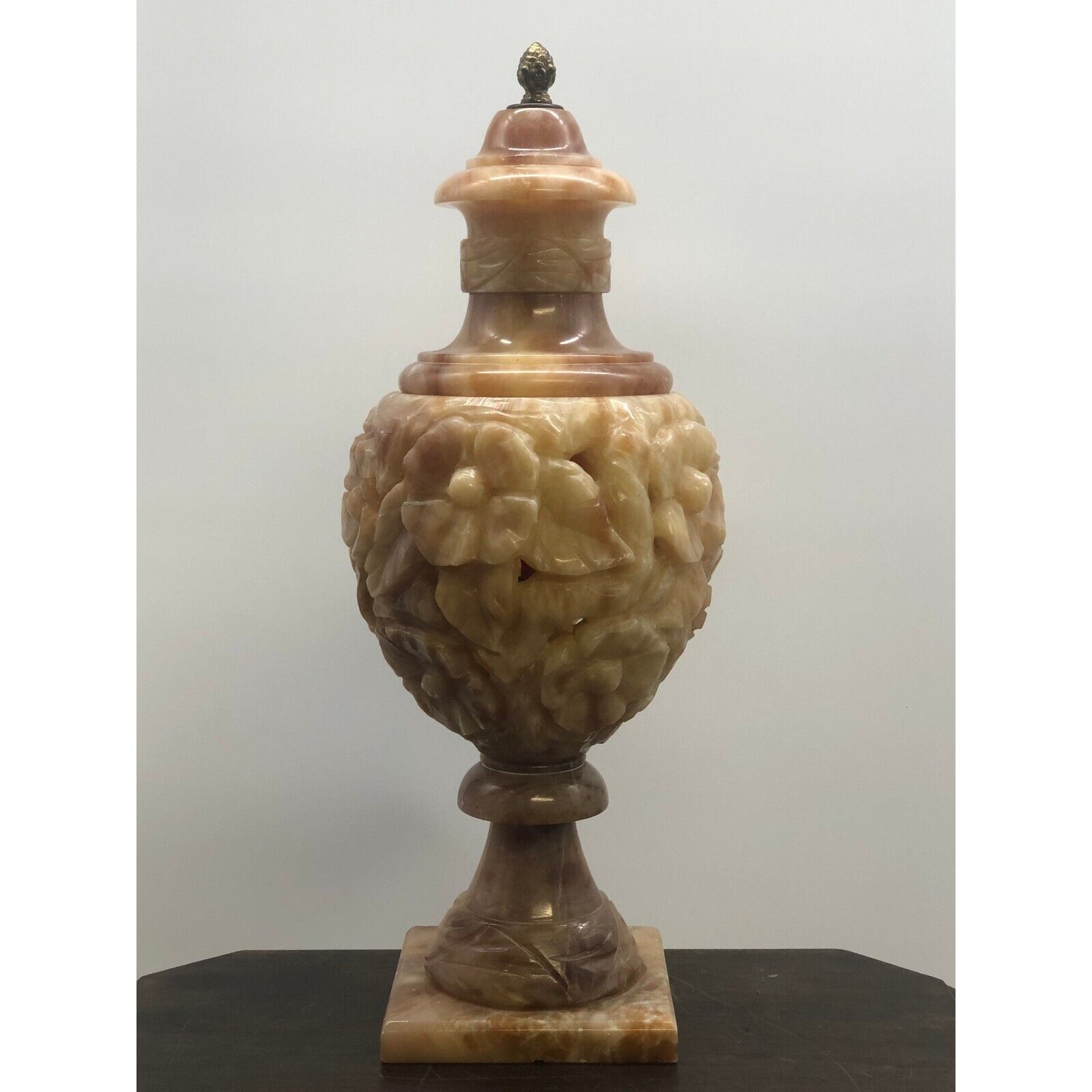 Antique 1940’s Art Deco Italian Carved Alabaster Newel Post Lamp Urn