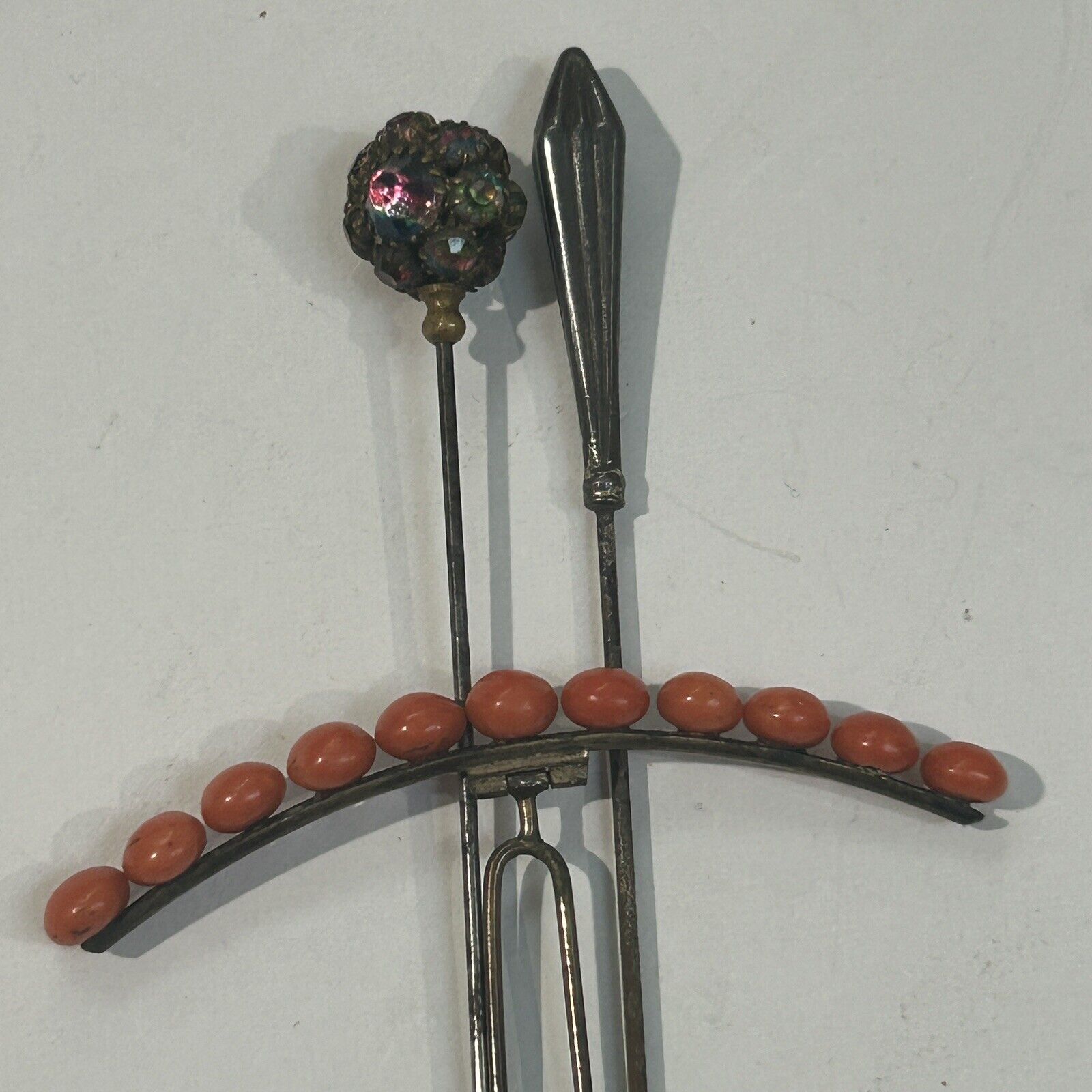 Vintage Art Deco Watermelon Hat Pin Lot, Sterling Victorian , Coral?