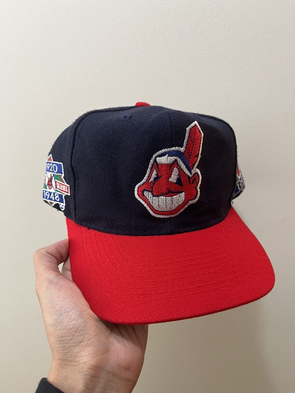 Rare✨ Vintage 90s Cleveland Indians World Series Annco Snapback Hat Blockhead 
