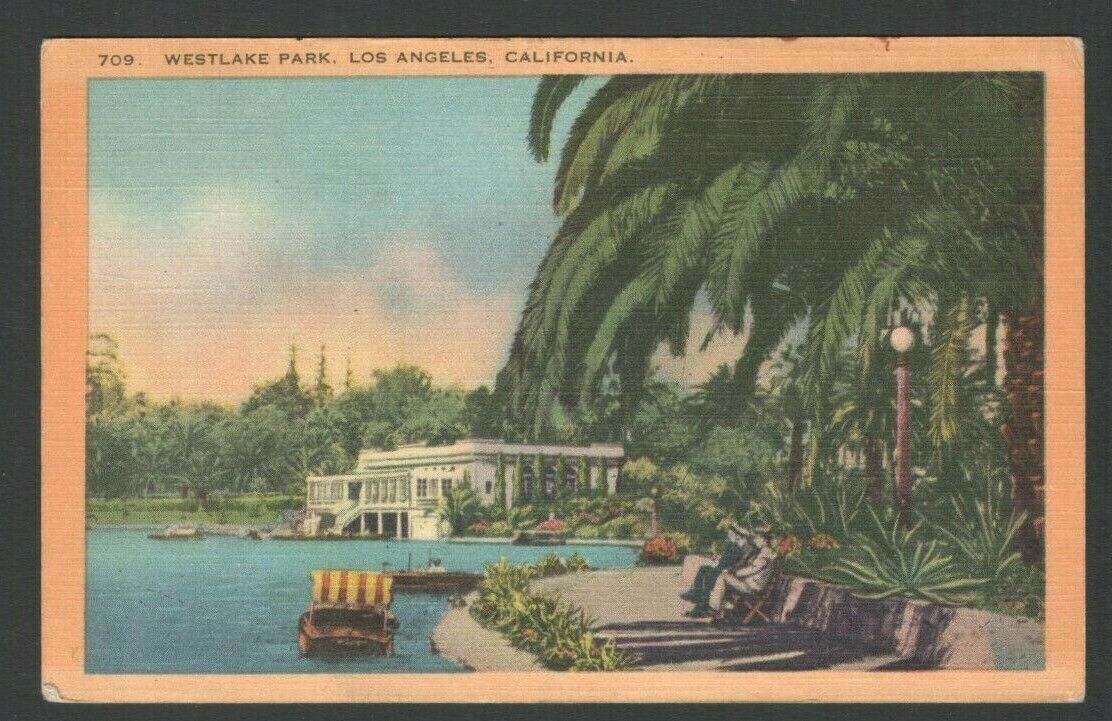 Vintage Postcard Westlake Park, Los Angeles, California 