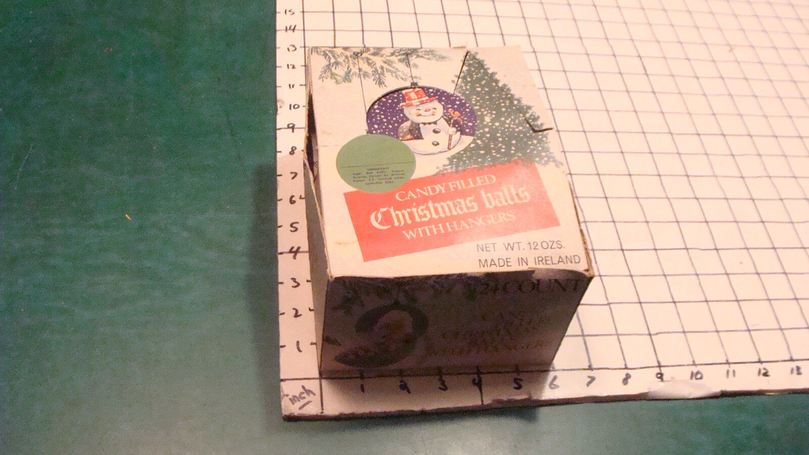 Vintage CHRISTMAS--candy filled Christmas Balls in box TIN EARLY made in Ireland